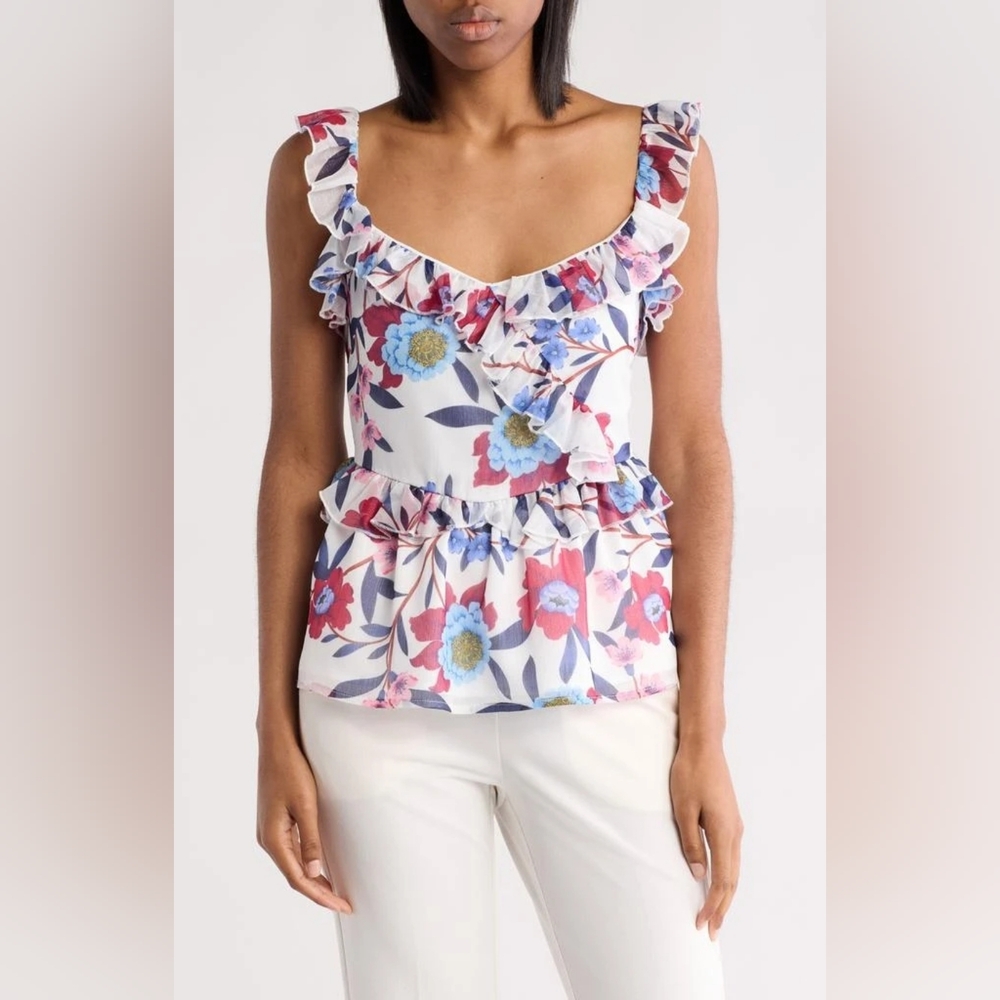 French Connection Aden Bai Lurex Cami Top Cerise Size 6 Red, Blue, White - Picture 4 of 11